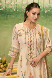 Beige Designer Mal Chanderi Straight Salwar Suit With Digital Print